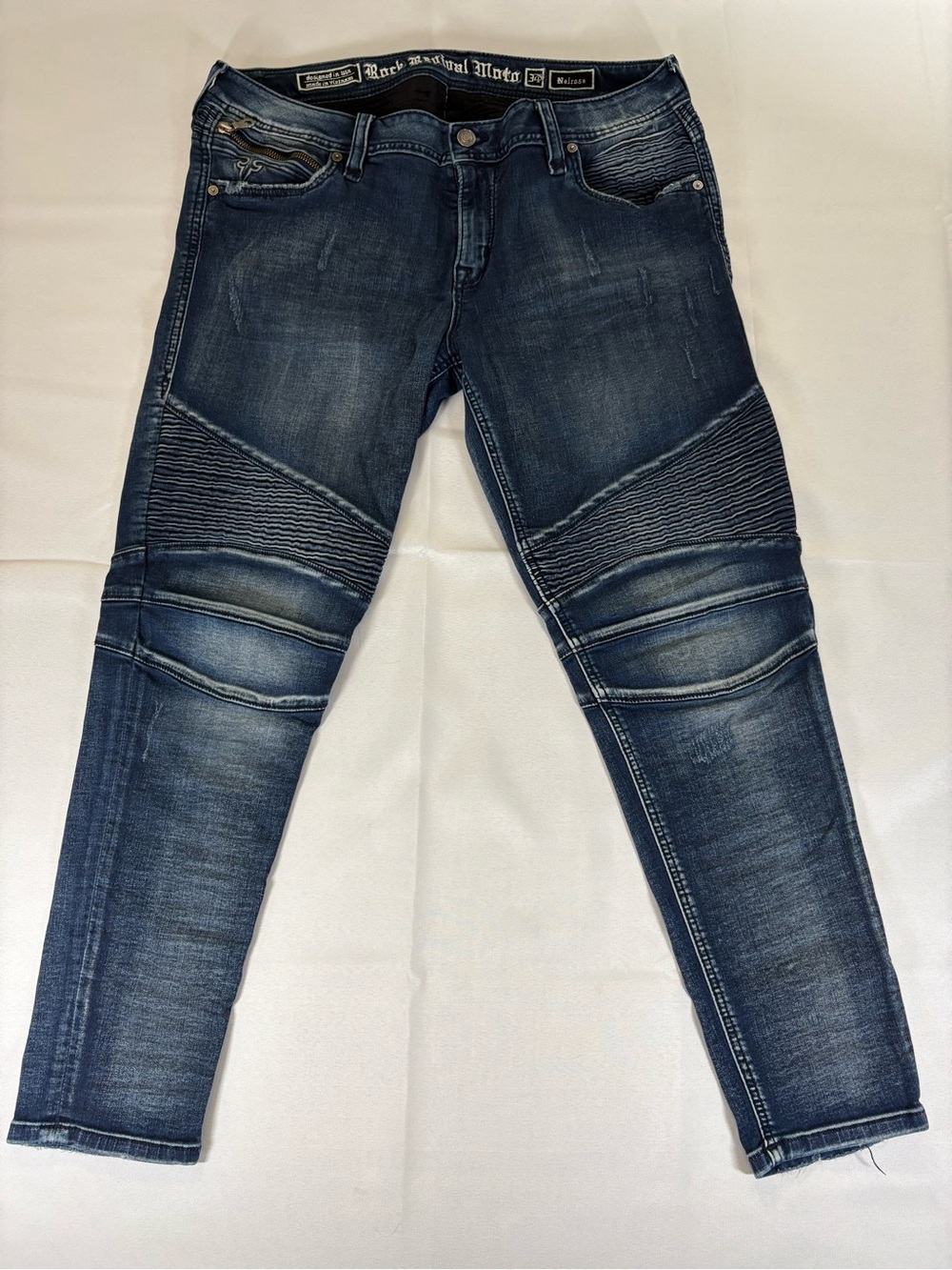 Rock Revival Nelrose Women’s 34 Moto Skinny Jeans Blue Distressed Biker